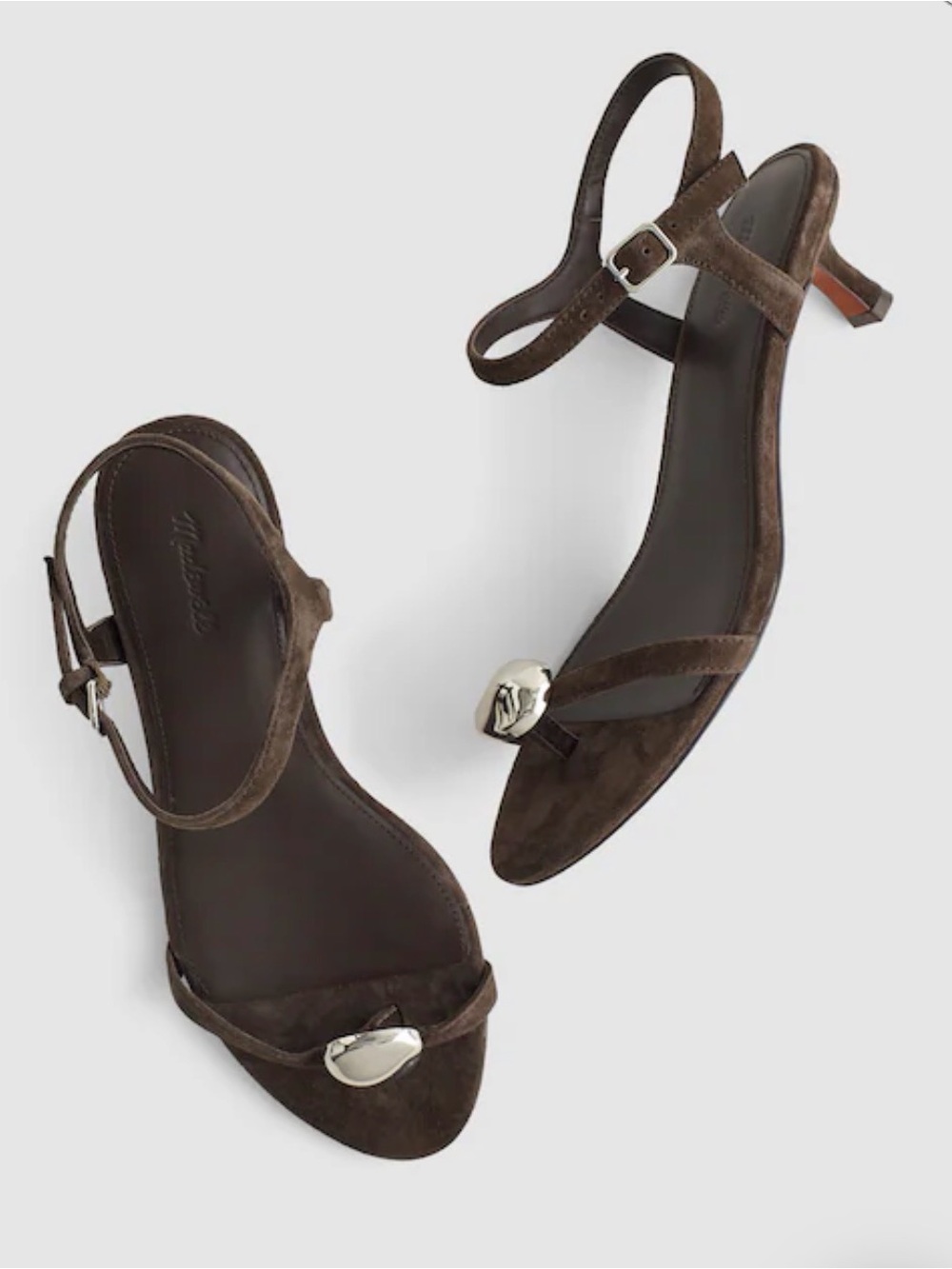 Madewell Mila sculpted hardware thong sandal in suede, NWT, charred oak, size 8